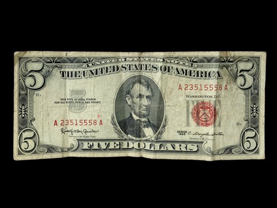 Red Seal 5 Dollar Bill 1963