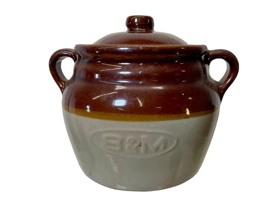 Vintage Or Antique B&m Bean Pot Crock Stoneware