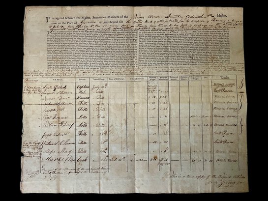 Antique Gloucester MA 1815 Ship Agreement Articles For The Schooner Warren Captain Jonathan Gilbert