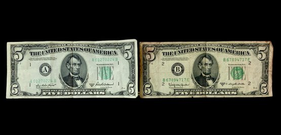 Two 1950 Dollar Bill Federal Reserve Notes US Paper Currency