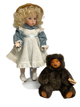 Vintage Dianna Effner 1987 Hilary Porcelain Doll And A 1989 Raikes Bears Teddy Bear