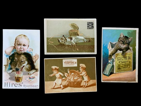 Four Victorian Advertising Cards Animals And Children