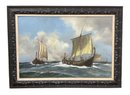 Vintage Oil On Board Painting Of A Viking Ship Signed Anton