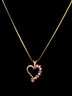 14K Gold Chain And Heart Pendant Diamond And Pink Stone