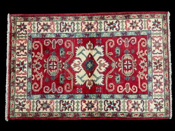 Vibrant Red Hand Woven Wool And Cotton Pakistani Carpet