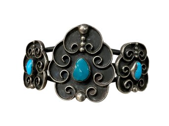 VTG Sterling And Turquoise Native American Old Pawn Bracelet