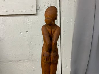 Vintage Signed Carved Wood Figurine Of Nude Woman