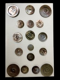 Antique Buttons On Card C Hand Carved Mother Of Pearl Abalone