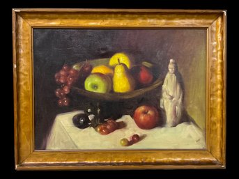 Antique Oil Painting On Canvas Still Life With Kwan Yin