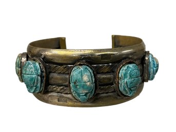 Vintage Or Antique Silver Plated Scarab Cuff Bracelet