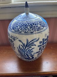 Large Porcelain Blue And White Ginger Jar