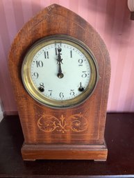 Antique Sessions Shelf Clock With Enamel Dial And Inlaid Case