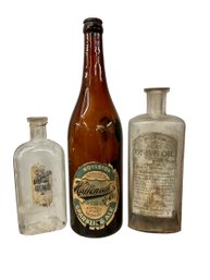 Lot Of Three Antique Glass Bottles With Partial Labels