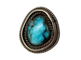 Antique Turquoise And Sterling Native American Ring  Old Pawn