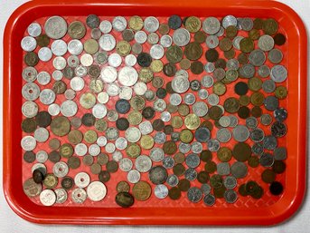 Tray Full Of Vintage And Antique World Coins And Tokens