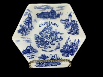 Antique Cape Ann Massachusetts Vintage Blue And White Porcelain Dish M.A.W.