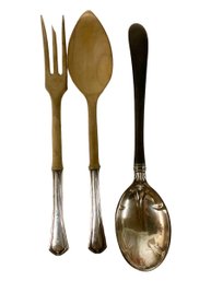 Sterling Silver Wooden Handle Antique Serving Utensils