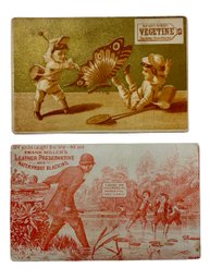 Antique Pair Of Trade Cards: Vegetine & Frank Millers Leather Preservative