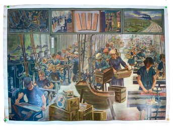 Large Offert Par Les Crayons Viking Denmark Print Of Workers, Railroad Factory Labor