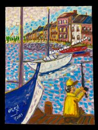 Impressionist Oil Painting Of Fisherman On Canvas Signed Nicka