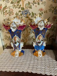 Pair Of Antique French Hand Painted Porcelain Vases