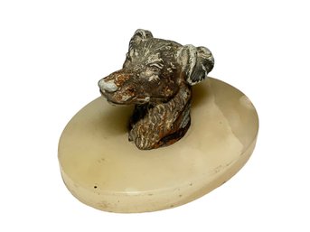 Dog Paperweight Or Cane Topper Secured On Base