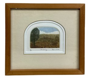 Stephan Whittle (1953  2000) Colored Etching Of Landscape Titled Harvesting.