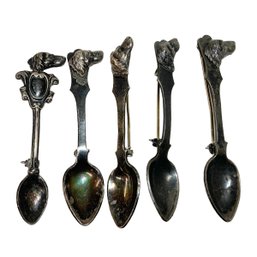 5 Sterling Silver Antique Dog Spoon Pins