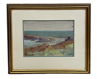 Frederick Lincoln Stoddard (1861-1940) Gouache Of Rocky Shoreline With Figure Reading