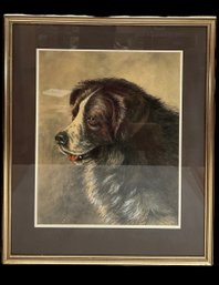 1917 Antique St Bernard Painting On Paper J.B.P.