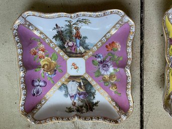 2 Hand Painted Meissen Or Type  Square Hand Painted Dishes