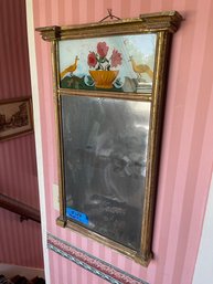 Antique Federal Mirror With Reverse Painted Panel Of Birds