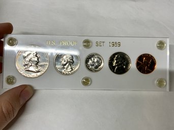 1959 US Proof Set 90 Percent Silver Franklin Half, Dime And Quarter