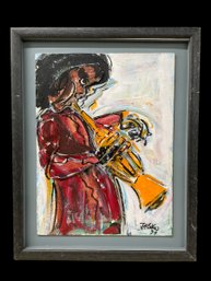 Mixed Media Assemblage Painting Trumpeter  Artist Jabow ?