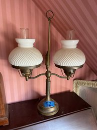 Antique Student's Lamp With Milk Glass Shades