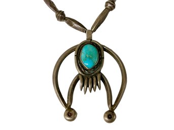 Antique Sterling  Turquoise Native American Bear Paw Necklace Old Pawn