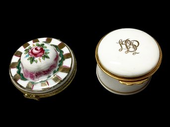 Pair Of Vintage Porcelain Pill Boxes Peint A La Main