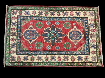 Red, Green, And Blue Hand Woven Carpet Wool And Cotton