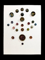 Display Card With Colorful Metal And Glass Antique Buttons