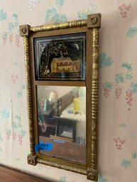 Antique Reverse Painted Panel Mirror In Gilt Frame