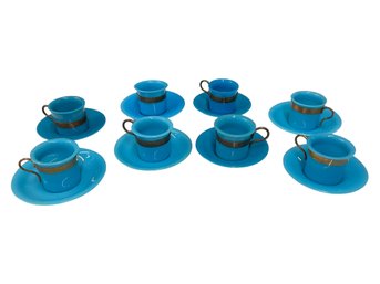 8 Complete Sets Of Blue Peking Glass Demitasse Cups And Saucers