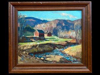 William Lester Stevens Landscape Painting With Barn Oil On Canvas