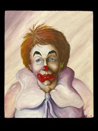 Vintage Sad Clown Oil Painting On Board Signed Steve Schinnerer