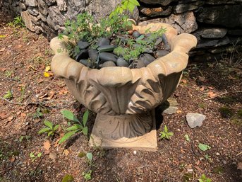 Pair Of 15 Inch Tall Concrete Garden Urns With Pebbles