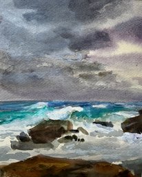 Vintage Watercolor On Paper Of Crashing Surf Unsigned Mystery Artist Found In Gloucester