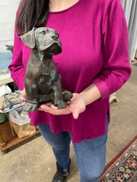 Little Antique Cast Bronze Puppy  Statue