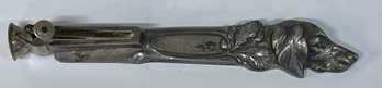 Antique Silver Plate Cigar Cutter W Retriever Dog's Head 7' Long