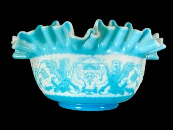 1880s Mt. Washington Cameo Art Glass Brides Bowl Blue