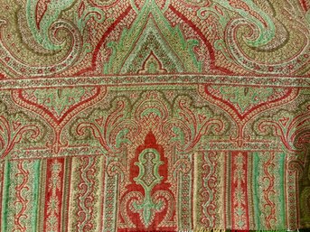 Large Antique Machine Woven Paisley Fabric Natural Fiber