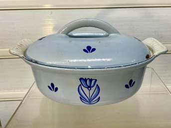 1950s Enamel Cast Iron Lidded Blue Tulip Casserole Made In Holland